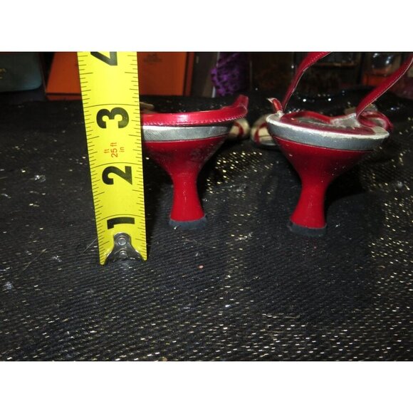 Stuart Weitzman Red Patent Italian Leather Slingback Crystal Embellished Sandals - Picture 4 of 9